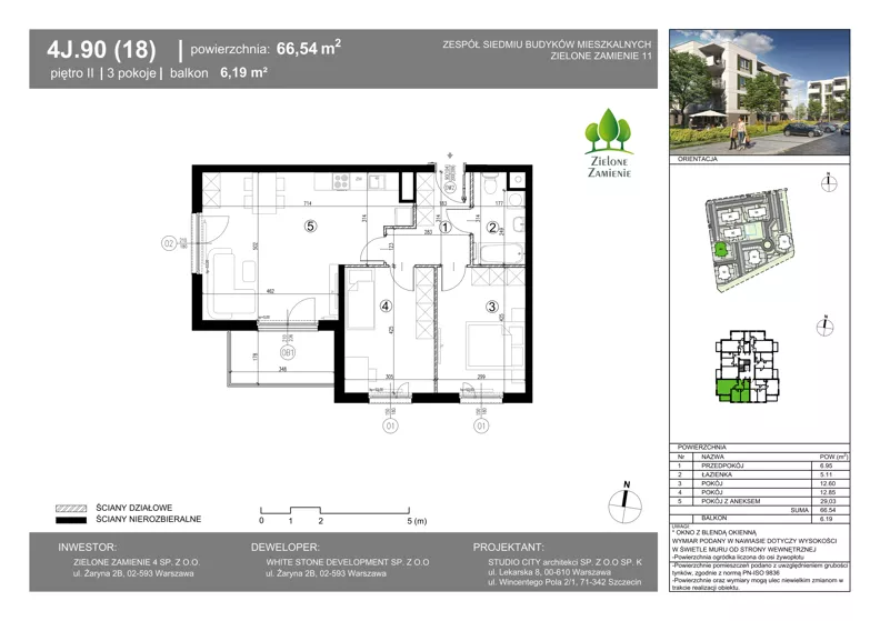 3 pokoje, mieszkanie 66,54 m², piętro 2, oferta nr 4J.90, Zielone Zamienie XI, Zamienie, ul. Zakładowa/Herbaciana