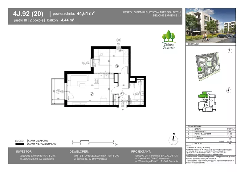 2 pokoje, mieszkanie 44,61 m², piętro 3, oferta nr 4J.92, Zielone Zamienie XI, Zamienie, ul. Zakładowa/Herbaciana