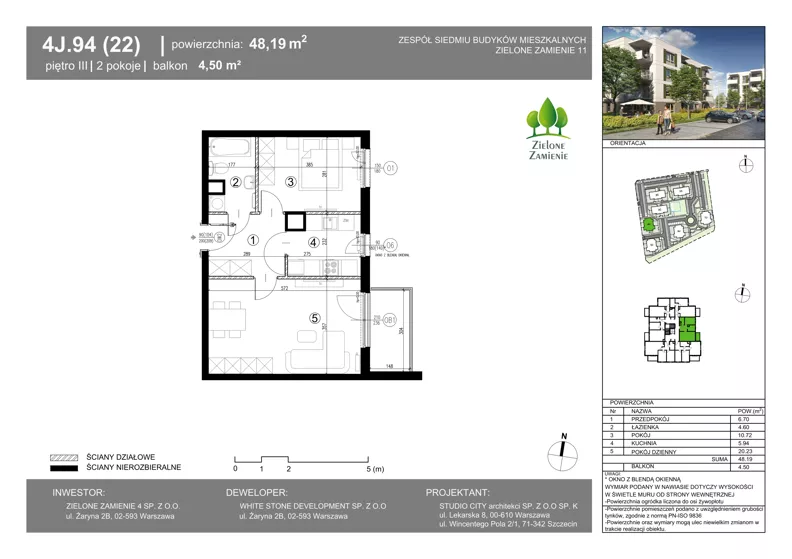 2 pokoje, mieszkanie 48,19 m², piętro 3, oferta nr 4J.94, Zielone Zamienie XI, Zamienie, ul. Zakładowa/Herbaciana