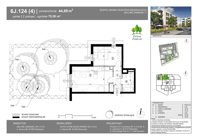 2 pokoje, mieszkanie 44,89 m², parter, oferta nr 6J.124, Zielone Zamienie XI, Zamienie, ul. Zakładowa/Herbaciana