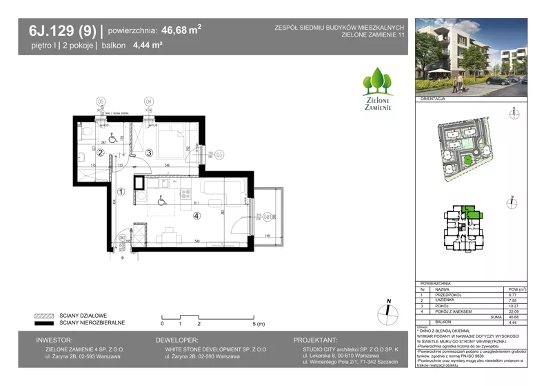 2 pokoje, mieszkanie 46,68 m², piętro 1, oferta nr 6J.129, Zielone Zamienie XI, Zamienie, ul. Zakładowa/Herbaciana
