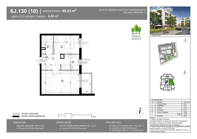 2 pokoje, mieszkanie 48,43 m², piętro 1, oferta nr 6J.130, Zielone Zamienie XI, Zamienie, ul. Zakładowa/Herbaciana