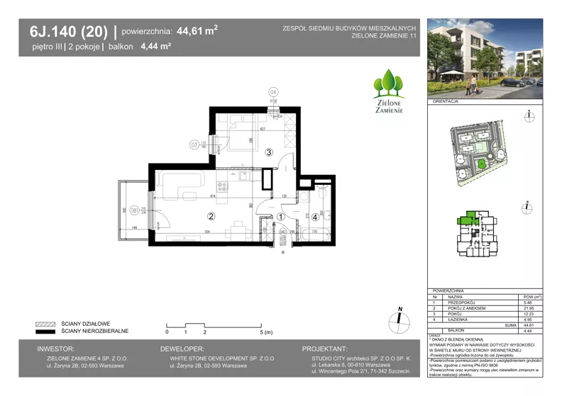 2 pokoje, mieszkanie 44,61 m², piętro 3, oferta nr 6J.140, Zielone Zamienie XI, Zamienie, ul. Zakładowa/Herbaciana