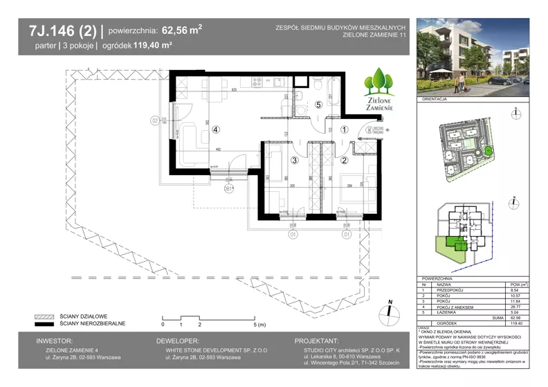 3 pokoje, mieszkanie 62,56 m², parter, oferta nr 7J.146, Zielone Zamienie XI, Zamienie, ul. Zakładowa/Herbaciana