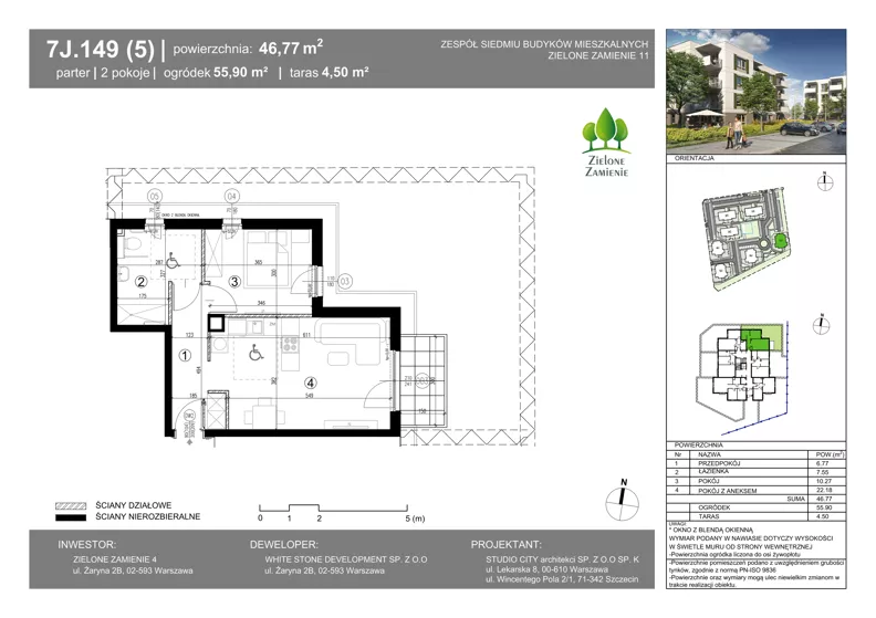 2 pokoje, mieszkanie 46,77 m², parter, oferta nr 7J.149, Zielone Zamienie XI, Zamienie, ul. Zakładowa/Herbaciana