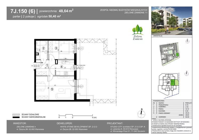 2 pokoje, mieszkanie 48,64 m², parter, oferta nr 7J.150, Zielone Zamienie XI, Zamienie, ul. Zakładowa/Herbaciana