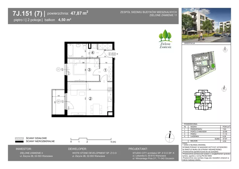 2 pokoje, mieszkanie 47,87 m², piętro 1, oferta nr 7J.151, Zielone Zamienie XI, Zamienie, ul. Zakładowa/Herbaciana