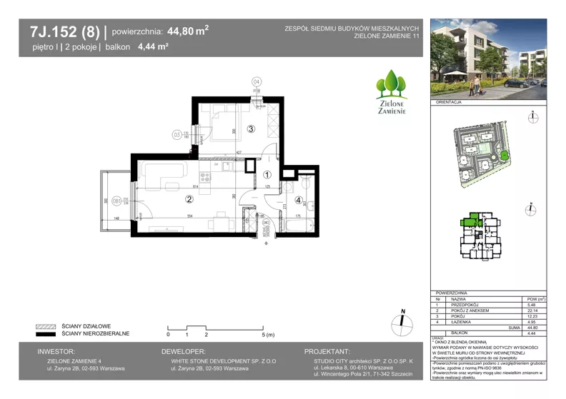 2 pokoje, mieszkanie 44,80 m², piętro 1, oferta nr 7J.152, Zielone Zamienie XI, Zamienie, ul. Zakładowa/Herbaciana