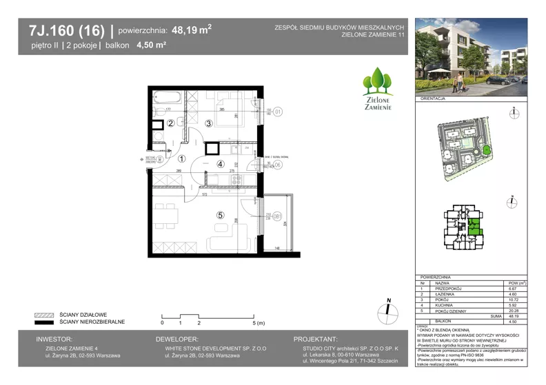 2 pokoje, mieszkanie 48,19 m², piętro 2, oferta nr 7J.160, Zielone Zamienie XI, Zamienie, ul. Zakładowa/Herbaciana