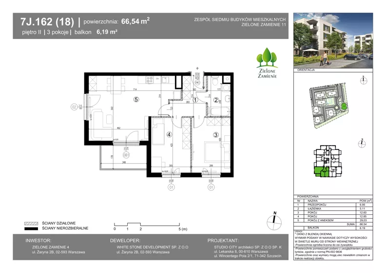 3 pokoje, mieszkanie 66,54 m², piętro 2, oferta nr 7J.162, Zielone Zamienie XI, Zamienie, ul. Zakładowa/Herbaciana
