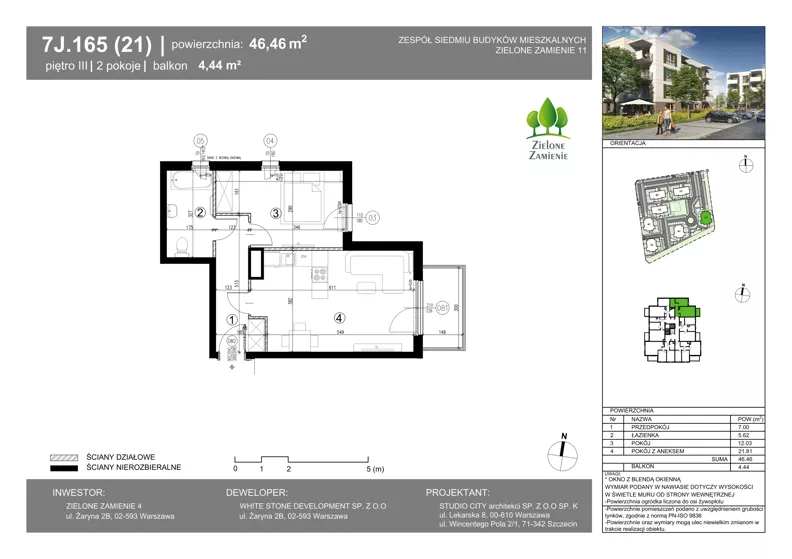 2 pokoje, mieszkanie 46,46 m², piętro 3, oferta nr 7J.165, Zielone Zamienie XI, Zamienie, ul. Zakładowa/Herbaciana