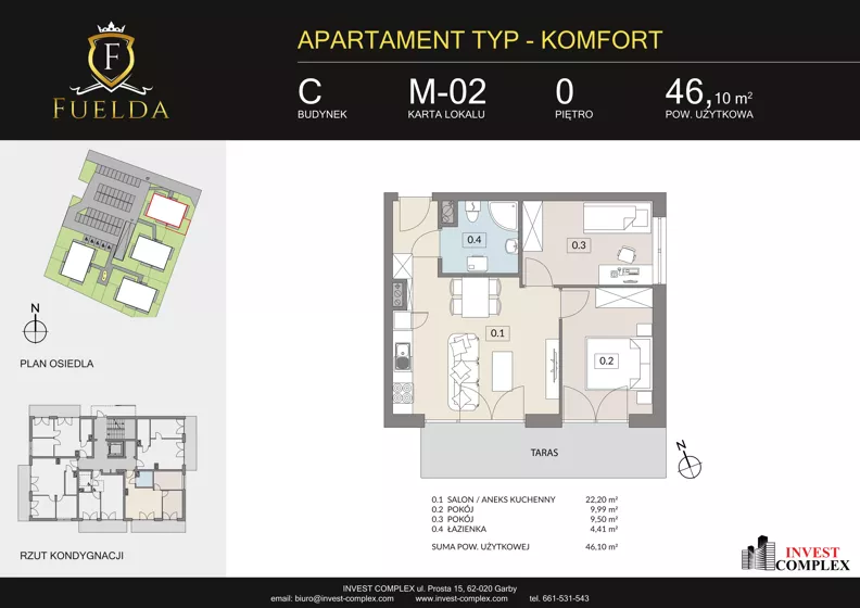 3 pokoje, mieszkanie 46,10 m², parter, oferta nr C/M02, Fuelda, Poznań, Naramowice, Naramowice, ul. Maków Polnych 9