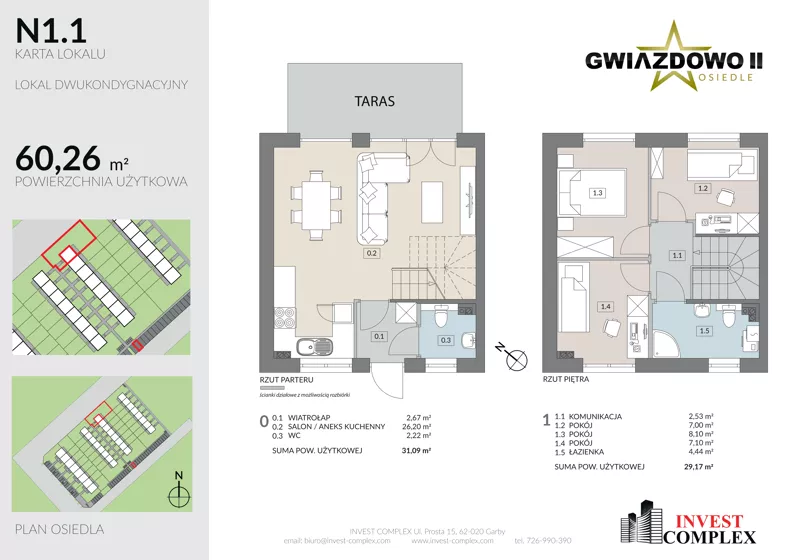 4 pokoje, mieszkanie 60,26 m², parter, oferta nr N1.1, Osiedle Gwiazdowo II, Kostrzyn, Gwiazdowo, ul. Półwiejska