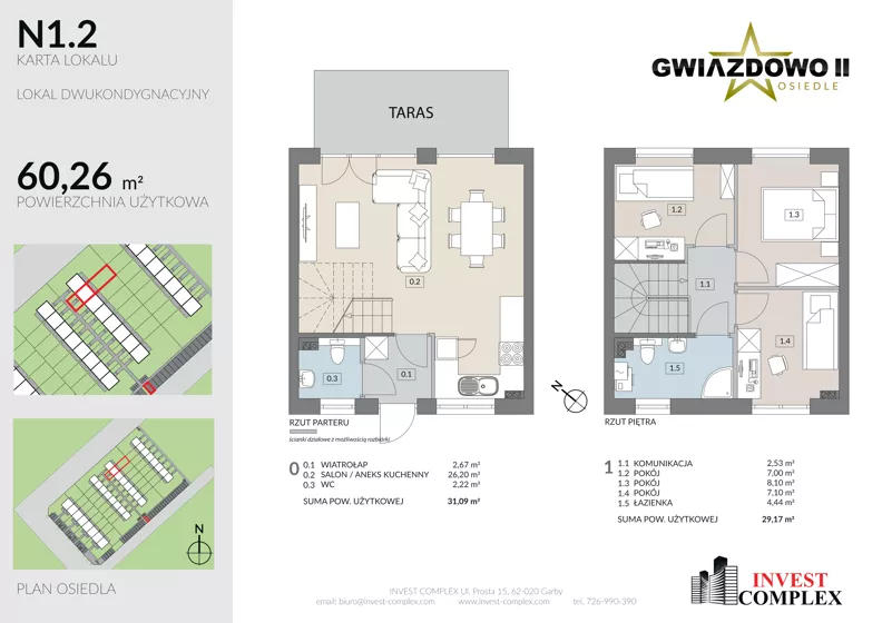 4 pokoje, mieszkanie 60,26 m², parter, oferta nr N1.2, Osiedle Gwiazdowo II, Kostrzyn, Gwiazdowo, ul. Półwiejska