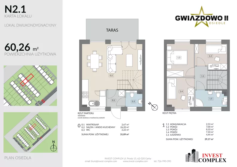 4 pokoje, mieszkanie 60,26 m², parter, oferta nr N2.1, Osiedle Gwiazdowo II, Kostrzyn, Gwiazdowo, ul. Półwiejska