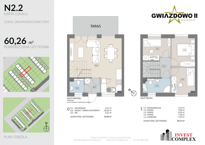 4 pokoje, mieszkanie 60,26 m², parter, oferta nr N2.2, Osiedle Gwiazdowo II, Kostrzyn, Gwiazdowo, ul. Półwiejska
