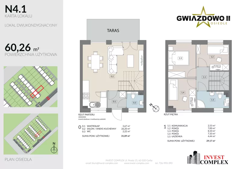4 pokoje, mieszkanie 60,26 m², parter, oferta nr N4.1, Osiedle Gwiazdowo II, Kostrzyn, Gwiazdowo, ul. Półwiejska
