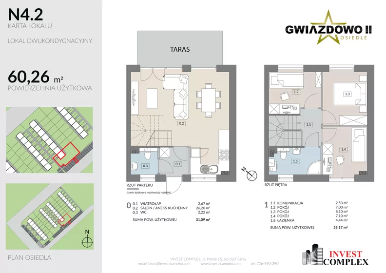 4 pokoje, mieszkanie 60,26 m², parter, oferta nr N4.2, Osiedle Gwiazdowo II, Kostrzyn, Gwiazdowo, ul. Półwiejska