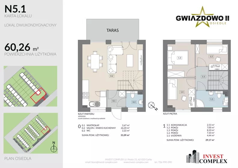 4 pokoje, mieszkanie 60,26 m², parter, oferta nr N5.1, Osiedle Gwiazdowo II, Kostrzyn, Gwiazdowo, ul. Półwiejska