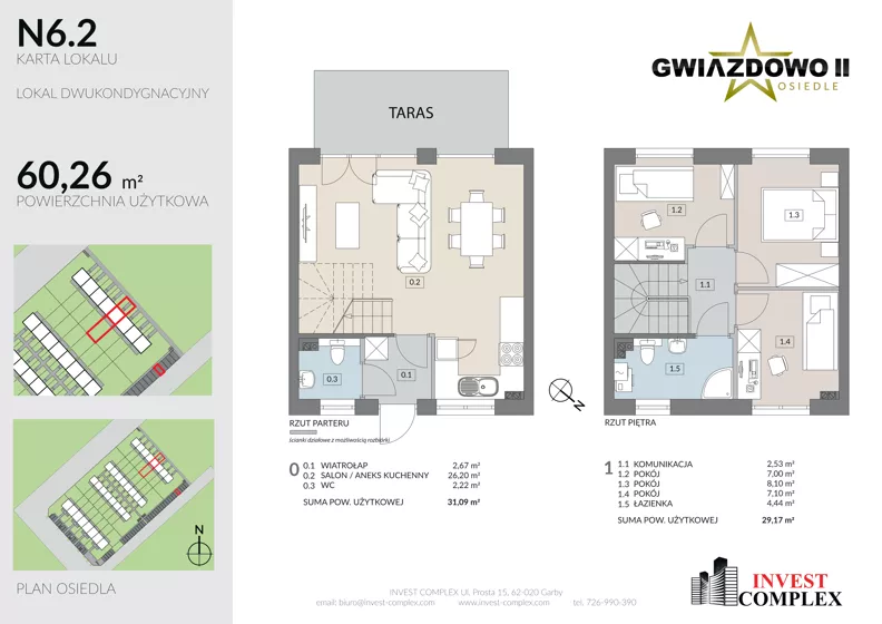 4 pokoje, mieszkanie 60,26 m², parter, oferta nr N6.2, Osiedle Gwiazdowo II, Kostrzyn, Gwiazdowo, ul. Półwiejska