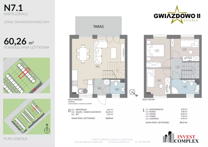 4 pokoje, mieszkanie 60,26 m², parter, oferta nr N7.1, Osiedle Gwiazdowo II, Kostrzyn, Gwiazdowo, ul. Półwiejska