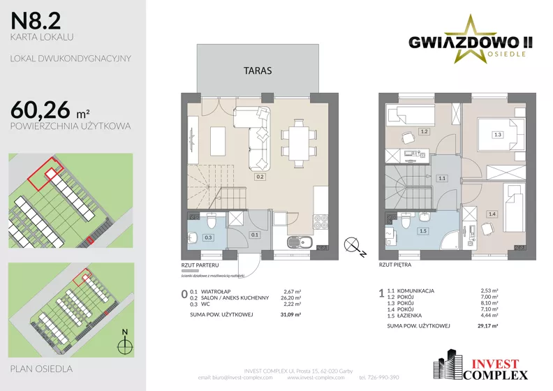 4 pokoje, mieszkanie 60,26 m², parter, oferta nr N8.2, Osiedle Gwiazdowo II, Kostrzyn, Gwiazdowo, ul. Półwiejska
