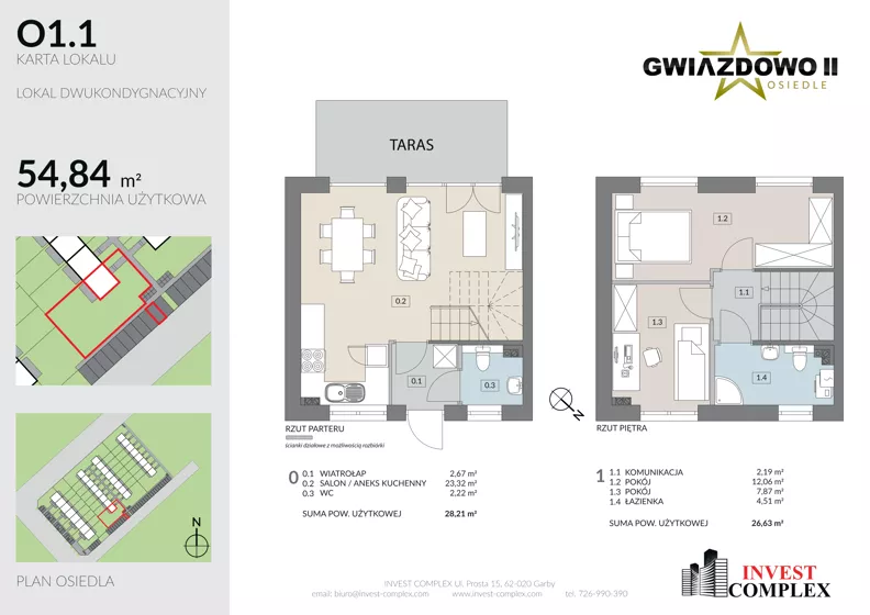 3 pokoje, mieszkanie 54,84 m², parter, oferta nr O1.1, Osiedle Gwiazdowo II, Kostrzyn, Gwiazdowo, ul. Półwiejska