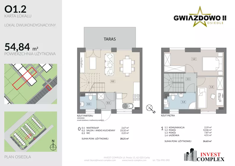 3 pokoje, mieszkanie 54,84 m², parter, oferta nr O1.2, Osiedle Gwiazdowo II, Kostrzyn, Gwiazdowo, ul. Półwiejska