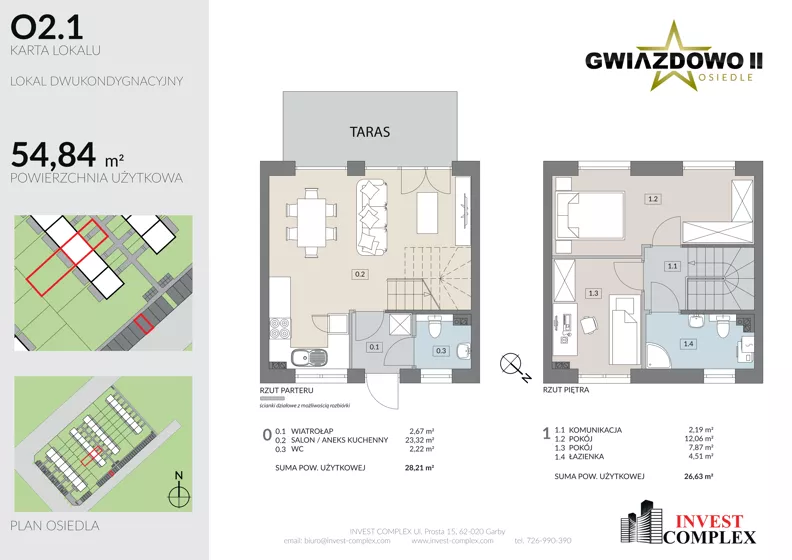 3 pokoje, mieszkanie 54,84 m², parter, oferta nr O2.1, Osiedle Gwiazdowo II, Kostrzyn, Gwiazdowo, ul. Półwiejska