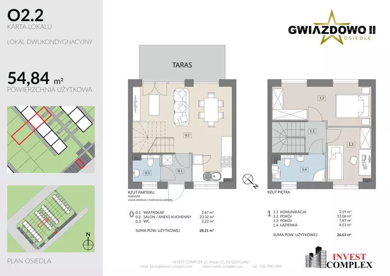 3 pokoje, mieszkanie 54,84 m², parter, oferta nr O2.2, Osiedle Gwiazdowo II, Kostrzyn, Gwiazdowo, ul. Półwiejska