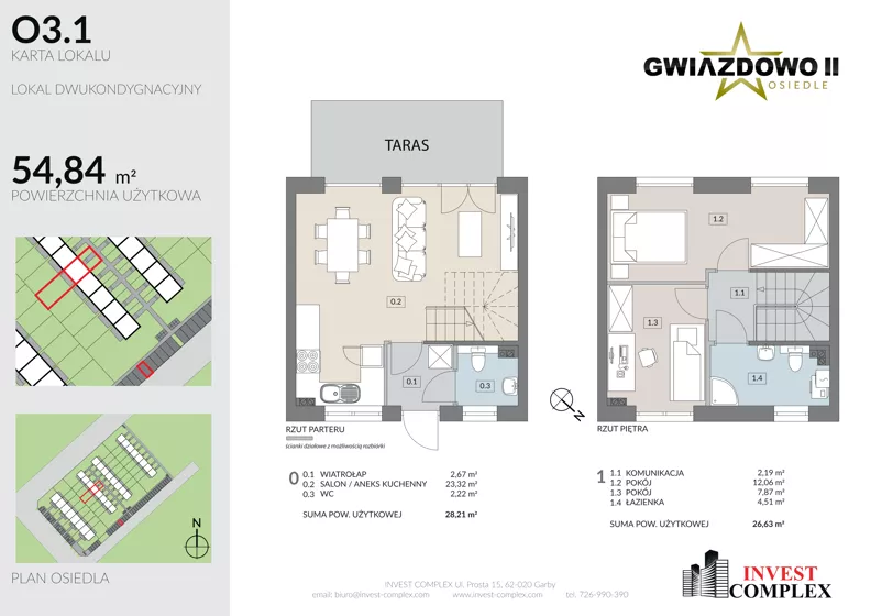 3 pokoje, mieszkanie 54,84 m², parter, oferta nr O3.1, Osiedle Gwiazdowo II, Kostrzyn, Gwiazdowo, ul. Półwiejska