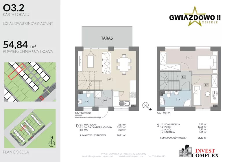3 pokoje, mieszkanie 54,84 m², parter, oferta nr O3.2, Osiedle Gwiazdowo II, Kostrzyn, Gwiazdowo, ul. Półwiejska