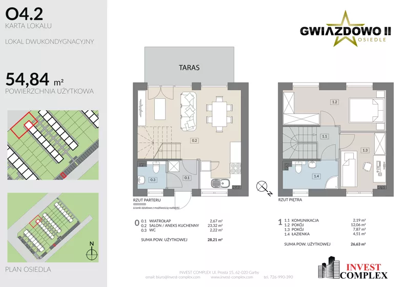 3 pokoje, mieszkanie 54,84 m², parter, oferta nr O4.2, Osiedle Gwiazdowo II, Kostrzyn, Gwiazdowo, ul. Półwiejska