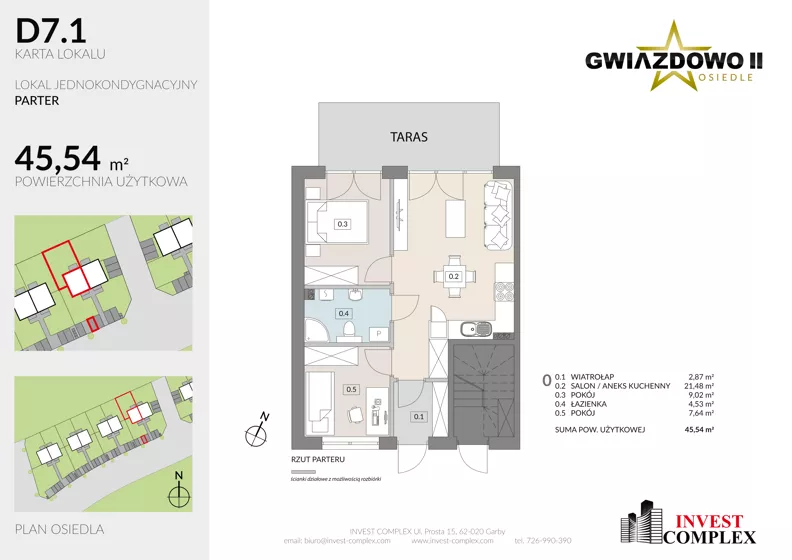 3 pokoje, mieszkanie 45,39 m², parter, oferta nr D7.1, Osiedle Gwiazdowo II, Kostrzyn, Gwiazdowo, ul. Półwiejska