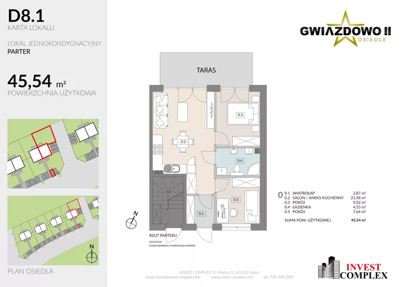 3 pokoje, mieszkanie 45,39 m², parter, oferta nr D8.1, Osiedle Gwiazdowo II, Kostrzyn, Gwiazdowo, ul. Półwiejska