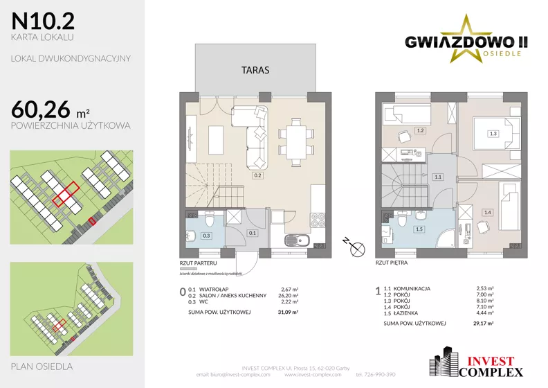 4 pokoje, mieszkanie 60,35 m², parter, oferta nr N10.2, Osiedle Gwiazdowo II, Kostrzyn, Gwiazdowo, ul. Półwiejska