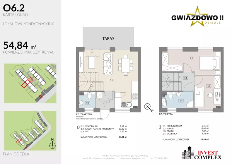 3 pokoje, mieszkanie 54,95 m², parter, oferta nr O6.2, Osiedle Gwiazdowo II, Kostrzyn, Gwiazdowo, ul. Półwiejska