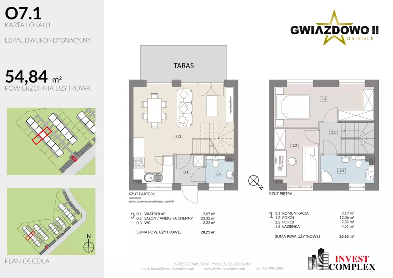 3 pokoje, mieszkanie 54,95 m², parter, oferta nr O7.1, Osiedle Gwiazdowo II, Kostrzyn, Gwiazdowo, ul. Półwiejska