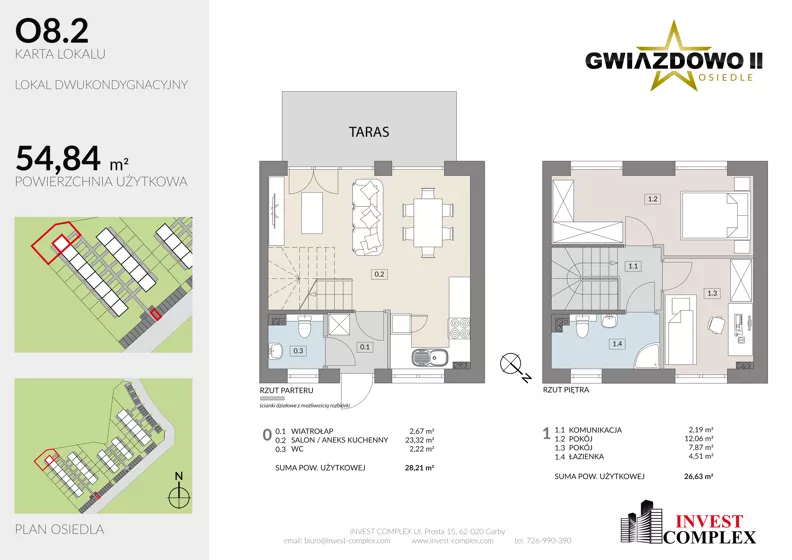 3 pokoje, mieszkanie 54,95 m², parter, oferta nr O8.2, Osiedle Gwiazdowo II, Kostrzyn, Gwiazdowo, ul. Półwiejska