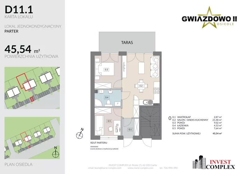 3 pokoje, mieszkanie 45,39 m², parter, oferta nr D11.1, Osiedle Gwiazdowo II, Kostrzyn, Gwiazdowo, ul. Półwiejska