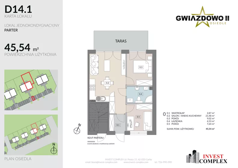 3 pokoje, mieszkanie 45,39 m², parter, oferta nr D14.1, Osiedle Gwiazdowo II, Kostrzyn, Gwiazdowo, ul. Półwiejska