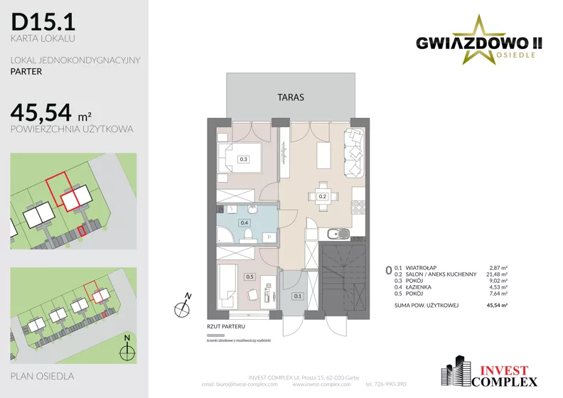 3 pokoje, mieszkanie 45,39 m², parter, oferta nr D15.1, Osiedle Gwiazdowo II, Kostrzyn, Gwiazdowo, ul. Półwiejska