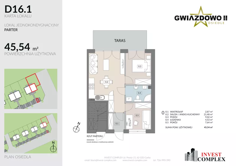 3 pokoje, mieszkanie 45,39 m², parter, oferta nr D16.1, Osiedle Gwiazdowo II, Kostrzyn, Gwiazdowo, ul. Półwiejska