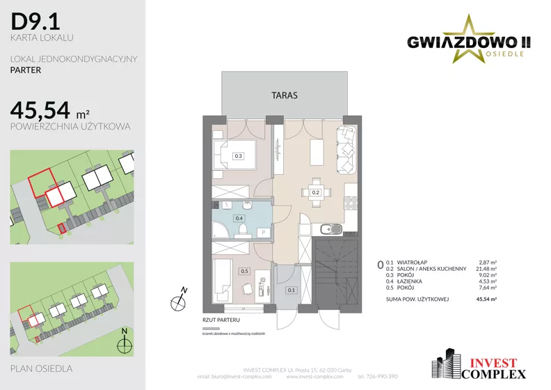 3 pokoje, mieszkanie 45,39 m², parter, oferta nr D9.1, Osiedle Gwiazdowo II, Kostrzyn, Gwiazdowo, ul. Półwiejska