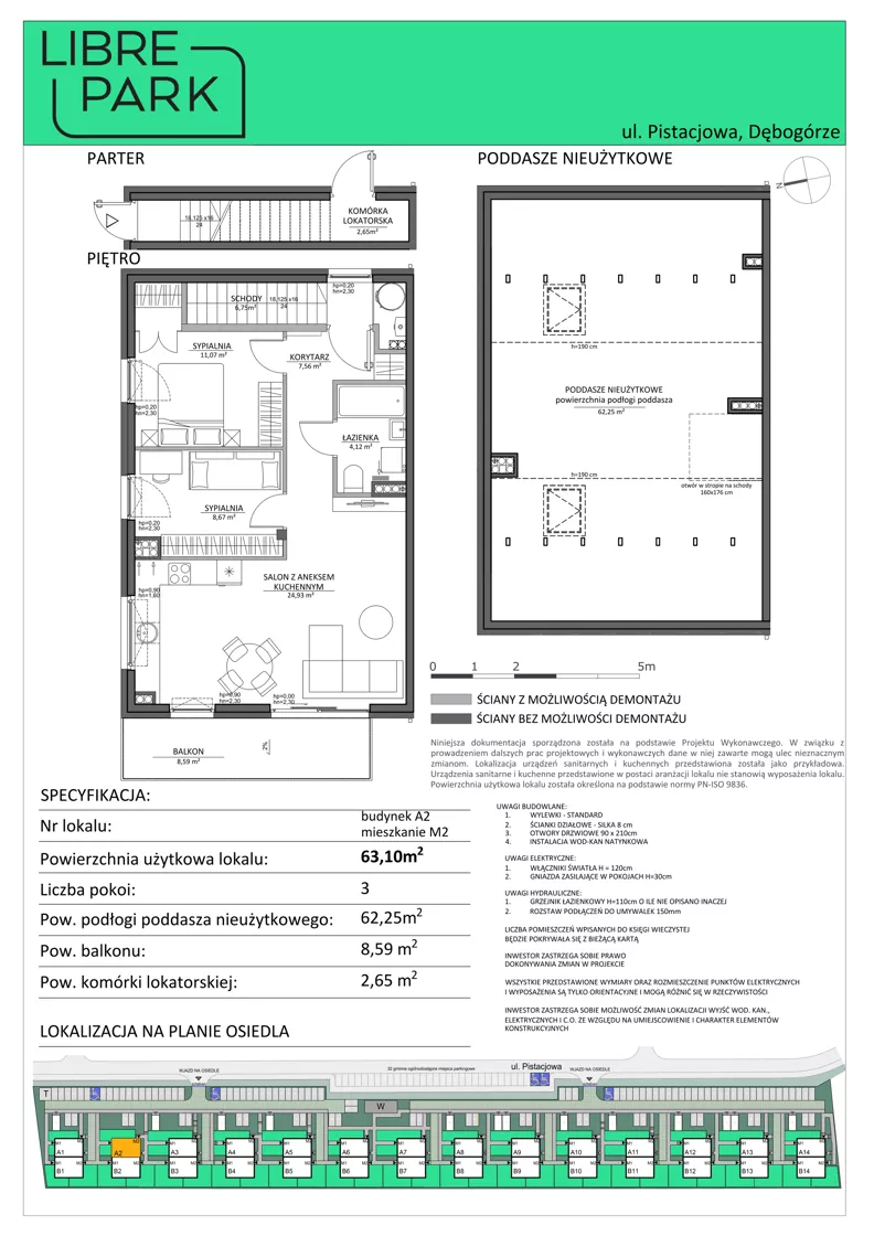 3 pokoje, mieszkanie 63,10 m², piętro 1, oferta nr Mieszkanie A2.M2, Libre Park mieszkania etap I, Kosakowo, ul. Pistacjowa 5