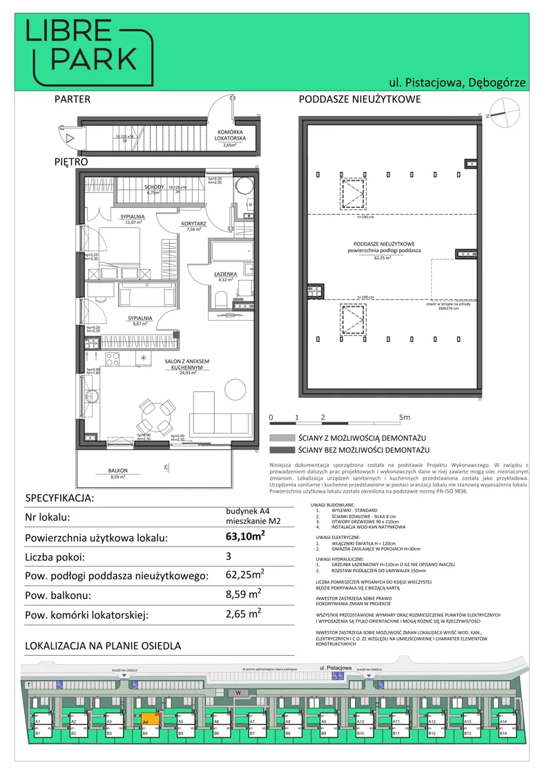 3 pokoje, mieszkanie 63,10 m², piętro 1, oferta nr Mieszkanie A4.M2, Libre Park mieszkania etap I, Kosakowo, ul. Pistacjowa 5