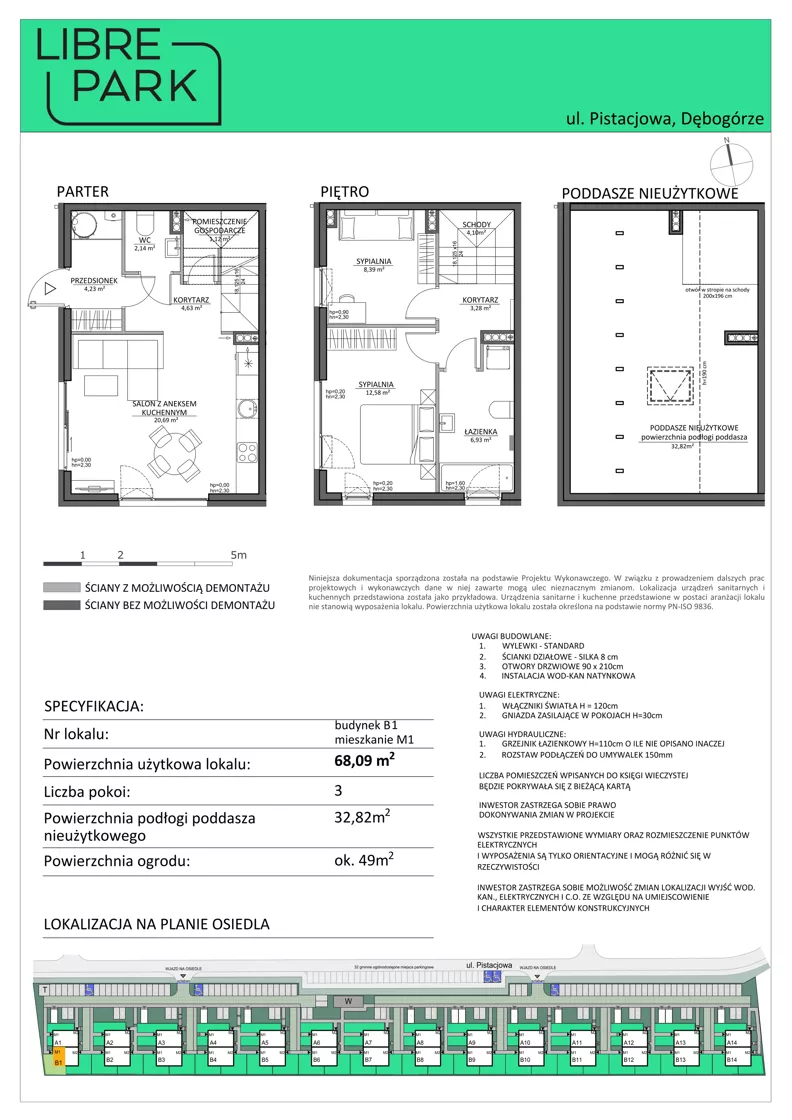 3 pokoje, mieszkanie 68,09 m², parter, oferta nr Mieszkanie B1.M1, Libre Park mieszkania etap I, Kosakowo, ul. Pistacjowa 5