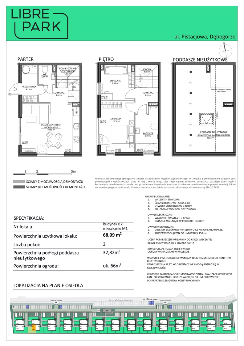 3 pokoje, mieszkanie 68,09 m², parter, oferta nr Mieszkanie B2.M1, Libre Park mieszkania etap I, Kosakowo, ul. Pistacjowa 5