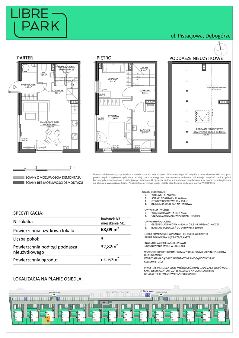 3 pokoje, mieszkanie 68,09 m², parter, oferta nr Mieszkanie B3.M1, Libre Park mieszkania etap I, Kosakowo, ul. Pistacjowa 5