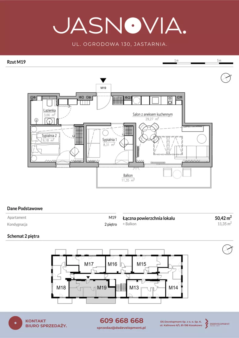 3 pokoje, apartament inwestycyjny 50,42 m², piętro 2, oferta nr M19, JASNOVIA, Jastarnia, ul. Ogrodowa 130